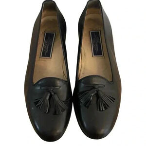 Bragano Cole Haan Black Leather Slip On Shoes Tasseled Loafers